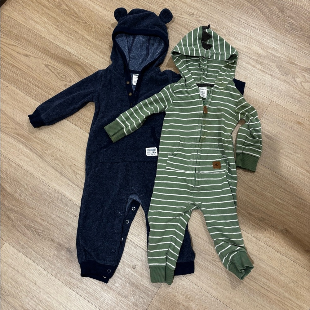 Carter's Navy and Green Striped Footies